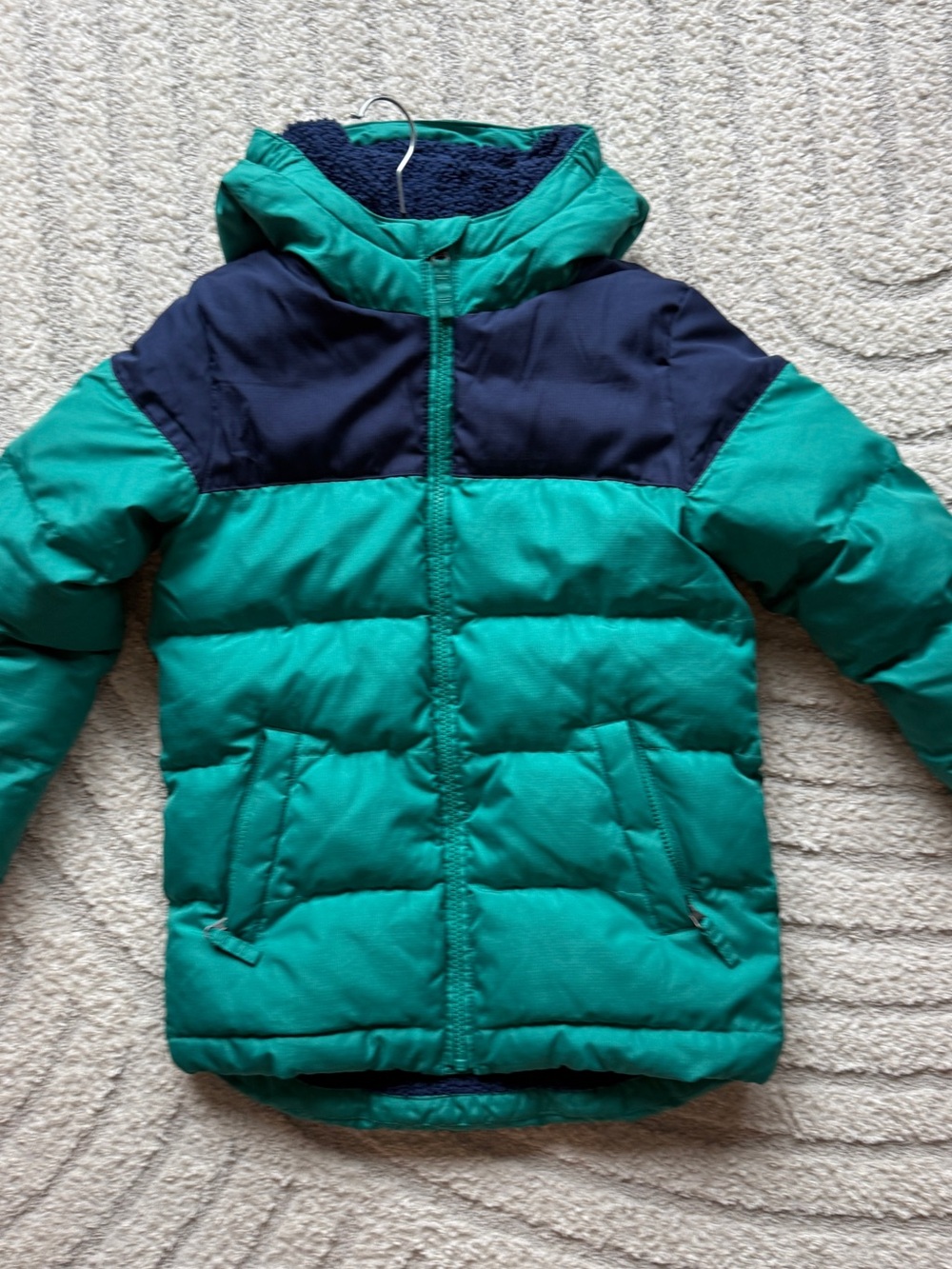 Lands' End Green and Navy Hooded Puffer Jacket